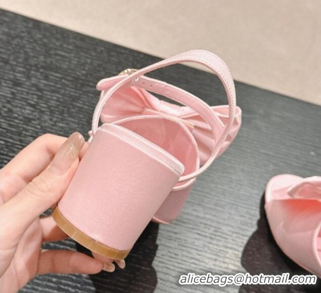 Top Design Chanel Silk Heel Sandals 6cm with Maxi Bow Light Pink 603054