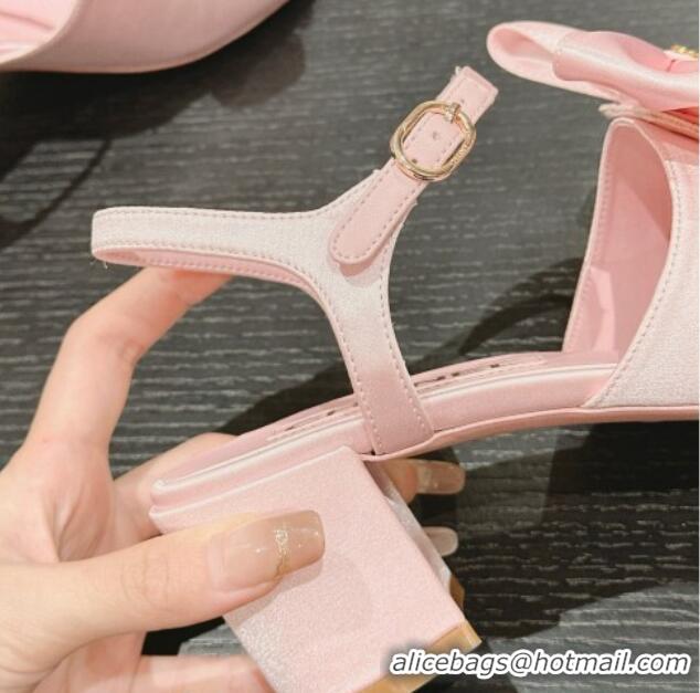 Top Design Chanel Silk Heel Sandals 6cm with Maxi Bow Light Pink 603054