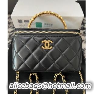 Cheapest Chanel Lambskin Clutch with Chain and CC Top Handle A96069 Black 2024