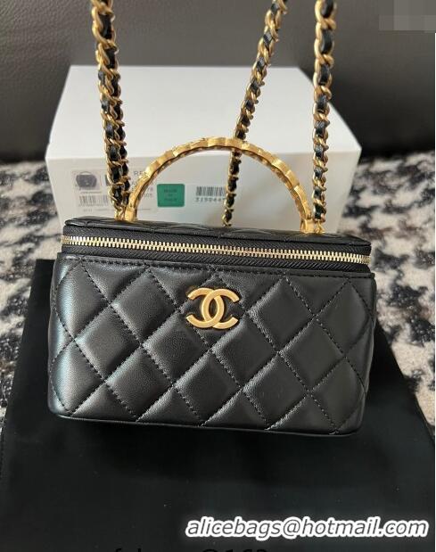 Cheapest Chanel Lambskin Clutch with Chain and CC Top Handle A96069 Black 2024