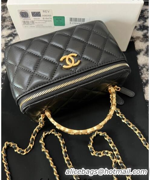 Cheapest Chanel Lambskin Clutch with Chain and CC Top Handle A96069 Black 2024