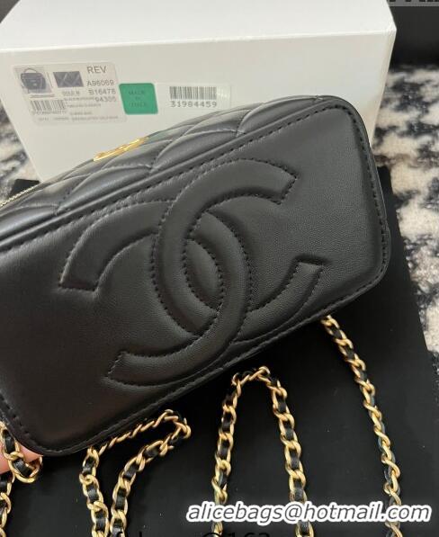 Cheapest Chanel Lambskin Clutch with Chain and CC Top Handle A96069 Black 2024