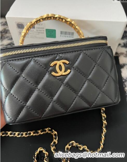 Cheapest Chanel Lambskin Clutch with Chain and CC Top Handle A96069 Black 2024