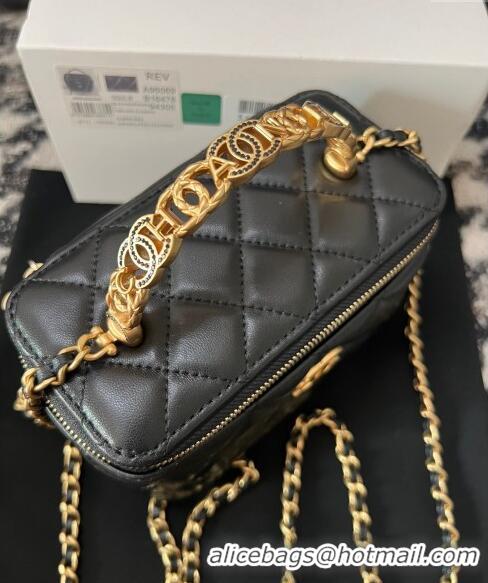 Cheapest Chanel Lambskin Clutch with Chain and CC Top Handle A96069 Black 2024