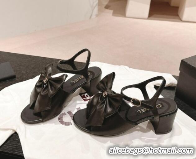 Best Price Chanel Lambskin Heel Sandals 6cm with Maxi Bow Black G45812 603055