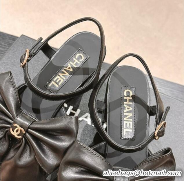 Best Price Chanel Lambskin Heel Sandals 6cm with Maxi Bow Black G45812 603055