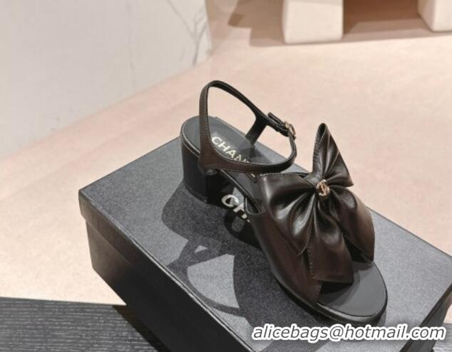 Best Price Chanel Lambskin Heel Sandals 6cm with Maxi Bow Black G45812 603055