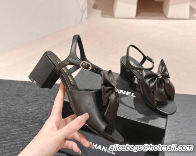 Best Price Chanel Lambskin Heel Sandals 6cm with Maxi Bow Black G45812 603055