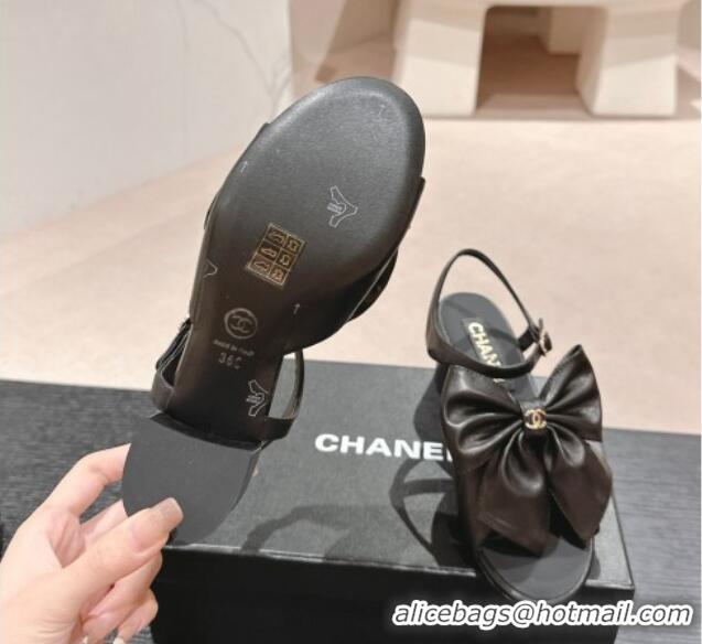 Best Price Chanel Lambskin Heel Sandals 6cm with Maxi Bow Black G45812 603055