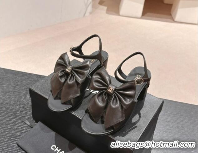 Best Price Chanel Lambskin Heel Sandals 6cm with Maxi Bow Black G45812 603055