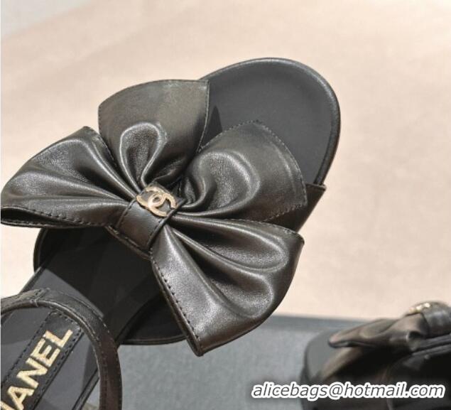 Best Price Chanel Lambskin Heel Sandals 6cm with Maxi Bow Black G45812 603055