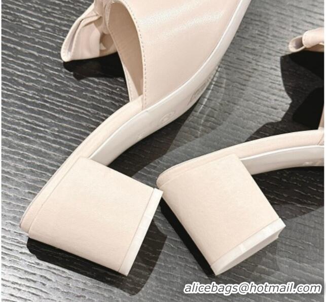 Best Grade Chanel Lambskin Heel Slides Sandal 6cm with Maxi Bow White 603059