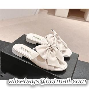 Best Product Chanel Lambskin Flat Slides Sandal with Maxi Bow White 603062