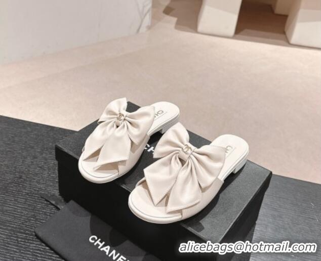 Best Product Chanel Lambskin Flat Slides Sandal with Maxi Bow White 603062