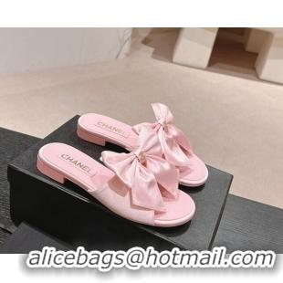 Low Price Chanel Silk Flat Slides Sandal with Maxi Bow Light Pink 603064