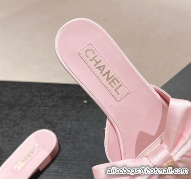 Low Price Chanel Silk Flat Slides Sandal with Maxi Bow Light Pink 603064