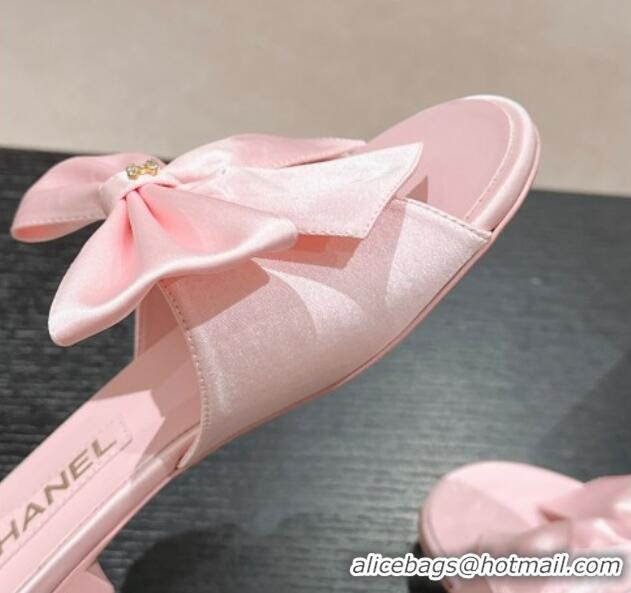 Low Price Chanel Silk Flat Slides Sandal with Maxi Bow Light Pink 603064