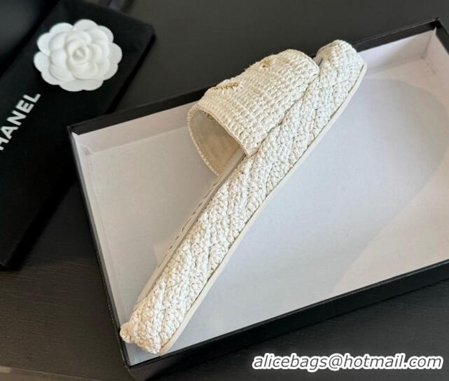 Good Looking Chanel Raffia Straw Flat Slides Sandal White 603069