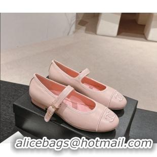 Sumptuous Chanel Calfskin Mary Janes Flat Ballet G45503 Light Pink 603082