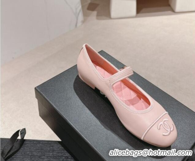 Sumptuous Chanel Calfskin Mary Janes Flat Ballet G45503 Light Pink 603082