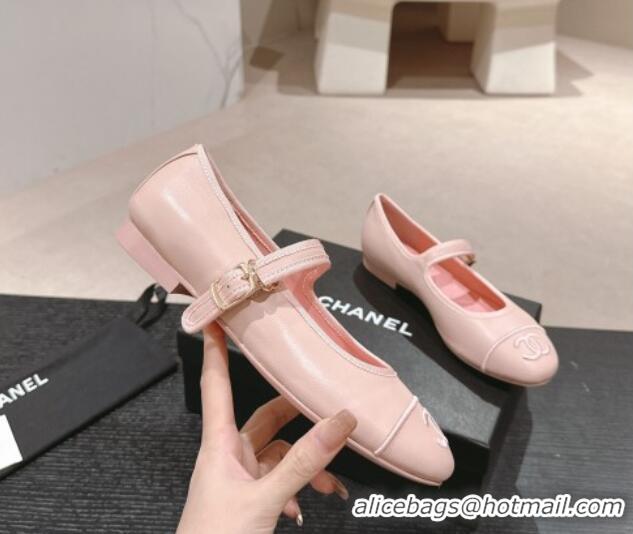 Sumptuous Chanel Calfskin Mary Janes Flat Ballet G45503 Light Pink 603082