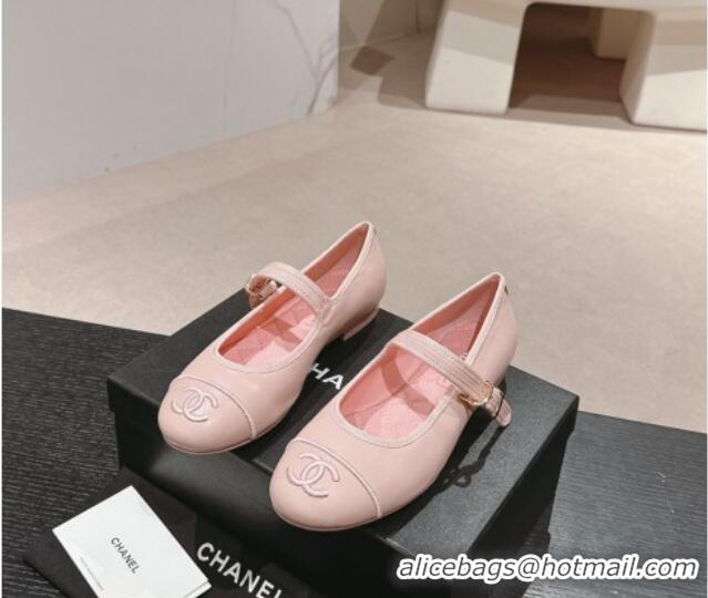 Sumptuous Chanel Calfskin Mary Janes Flat Ballet G45503 Light Pink 603082