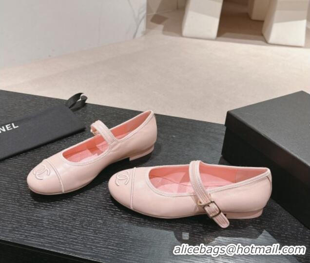 Sumptuous Chanel Calfskin Mary Janes Flat Ballet G45503 Light Pink 603082