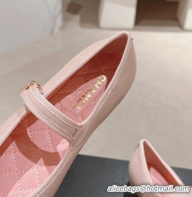 Sumptuous Chanel Calfskin Mary Janes Flat Ballet G45503 Light Pink 603082