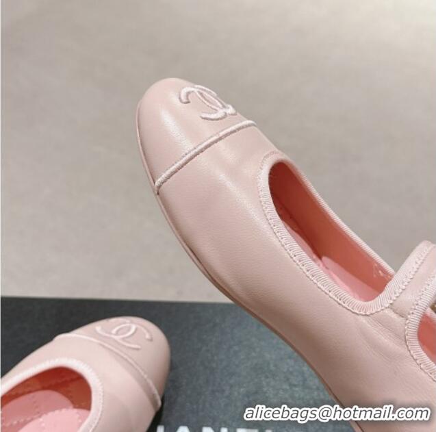 Sumptuous Chanel Calfskin Mary Janes Flat Ballet G45503 Light Pink 603082