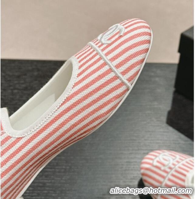 Grade Quality Chanel Stripes Embroidered Fabric Mary Janes Flat Ballet G45503 Pink 603084