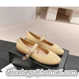 Hot Style Chanel Cotton Mary Janes Flat Ballet G45503 Beige 603087