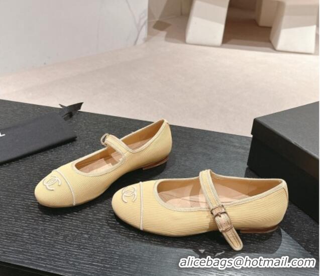 Hot Style Chanel Cotton Mary Janes Flat Ballet G45503 Beige 603087