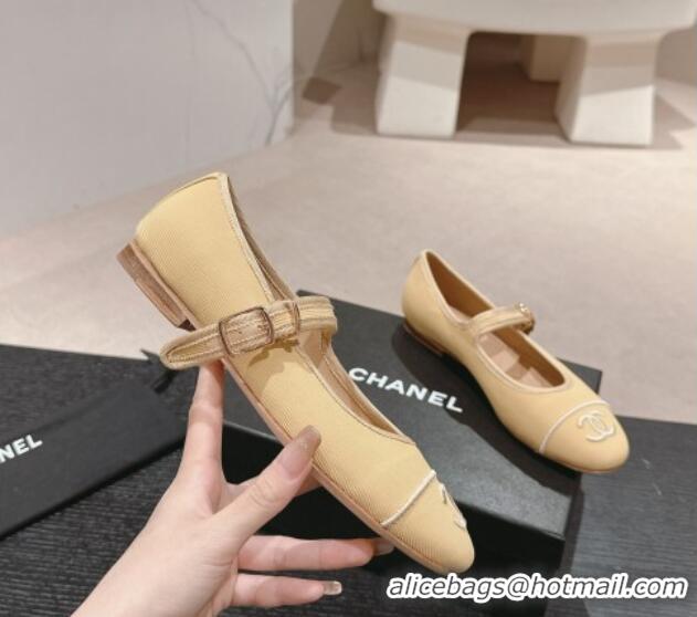 Hot Style Chanel Cotton Mary Janes Flat Ballet G45503 Beige 603087