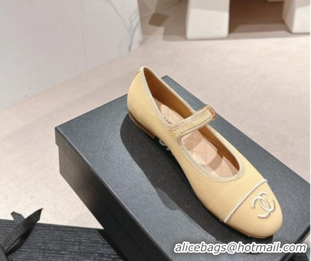 Hot Style Chanel Cotton Mary Janes Flat Ballet G45503 Beige 603087