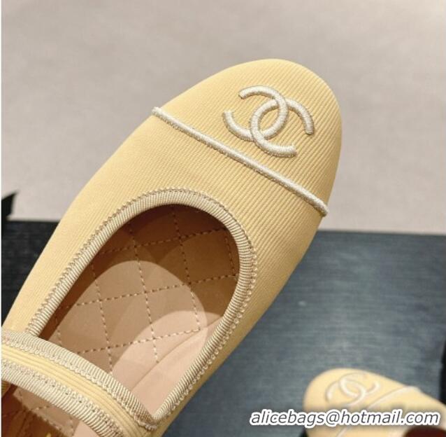 Hot Style Chanel Cotton Mary Janes Flat Ballet G45503 Beige 603087