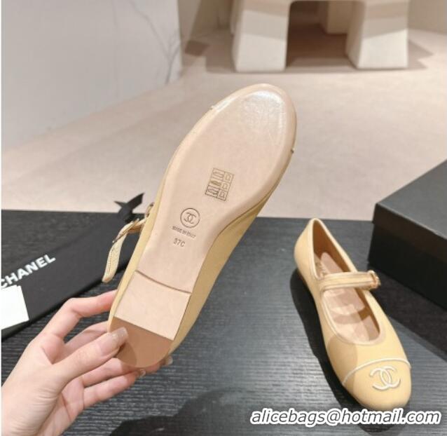 Hot Style Chanel Cotton Mary Janes Flat Ballet G45503 Beige 603087