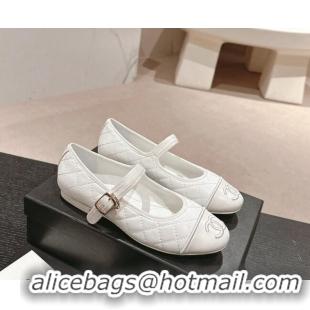 Buy Luxury Chanel Quilted Mary Janes Flats Ballet G45503 White 603088