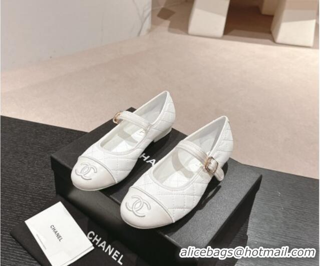 Buy Luxury Chanel Quilted Mary Janes Flats Ballet G45503 White 603088