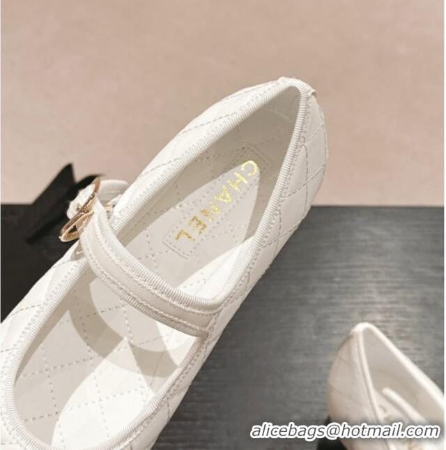 Buy Luxury Chanel Quilted Mary Janes Flats Ballet G45503 White 603088