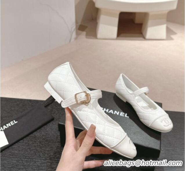 Buy Luxury Chanel Quilted Mary Janes Flats Ballet G45503 White 603088