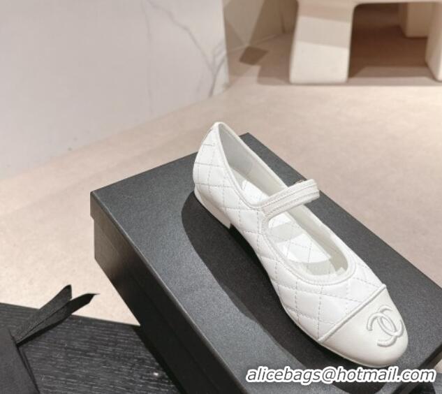 Buy Luxury Chanel Quilted Mary Janes Flats Ballet G45503 White 603088