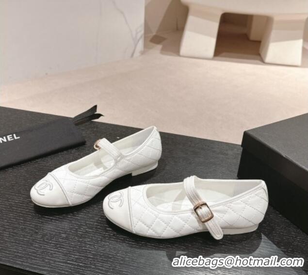 Buy Luxury Chanel Quilted Mary Janes Flats Ballet G45503 White 603088