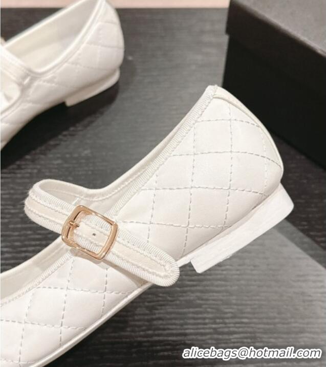 Buy Luxury Chanel Quilted Mary Janes Flats Ballet G45503 White 603088