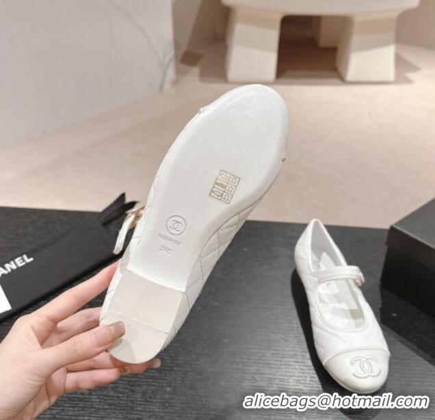 Buy Luxury Chanel Quilted Mary Janes Flats Ballet G45503 White 603088