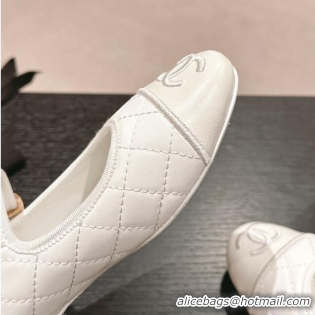 Buy Luxury Chanel Quilted Mary Janes Flats Ballet G45503 White 603088