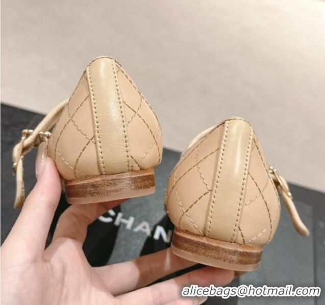 Best Price Chanel Quilted Mary Janes Flats Ballet G45503 Beige 603089