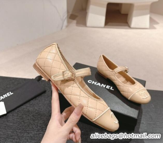 Best Price Chanel Quilted Mary Janes Flats Ballet G45503 Beige 603089