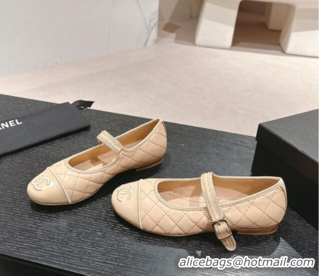 Best Price Chanel Quilted Mary Janes Flats Ballet G45503 Beige 603089