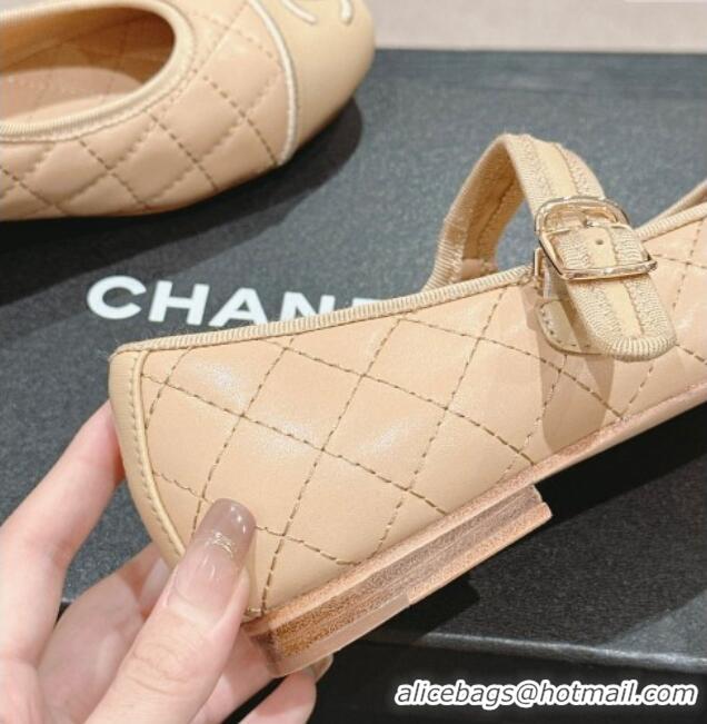 Best Price Chanel Quilted Mary Janes Flats Ballet G45503 Beige 603089