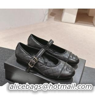 Fashion Luxury Chanel Quilted Mary Janes Flats Ballet G45503 Black 603090